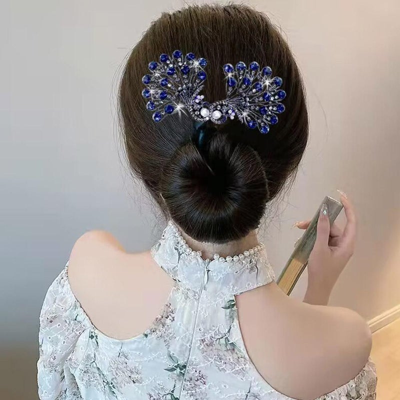 Lazy Hair Curler,Peacock Shape Hair Bun Maker Twister,Shining Rhinestone Deft Bun Maker for Long Hair,Easy Fast Snap Roll Hair Tool,Hair Accessories For Women - Image 5